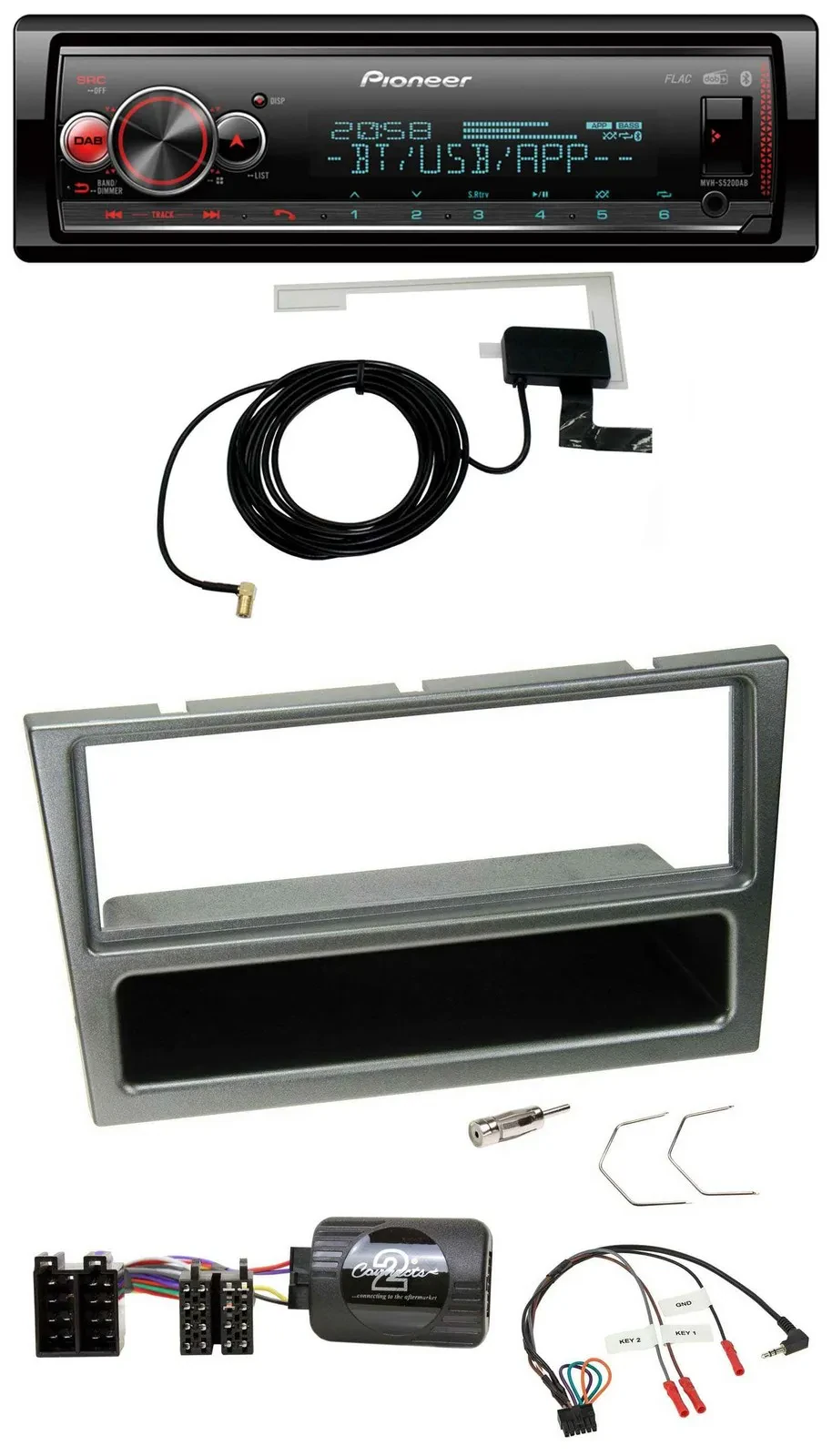 Pioneer Bluetooth DAB USB Lenkrad Autoradio für Opel Corsa C 00-04 aluminium