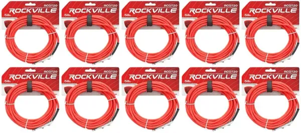 Инструментальный кабель Rockville RCGT20R Red 6.1 м (10 штук)