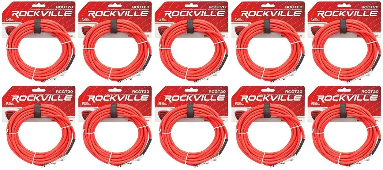 Инструментальный кабель Rockville RCGT20R Red 6.1 м (10 штук)