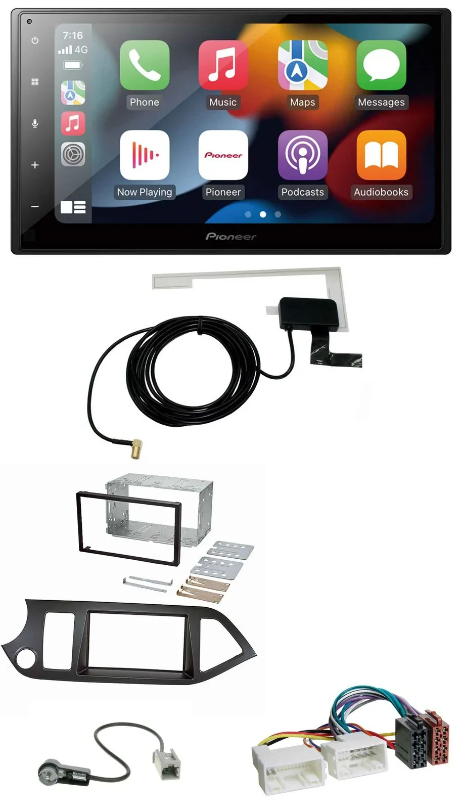 Pioneer MP3 USB Bluetooth DAB 2DIN Autoradio für Kia Picanto ab 11 Start-Stop