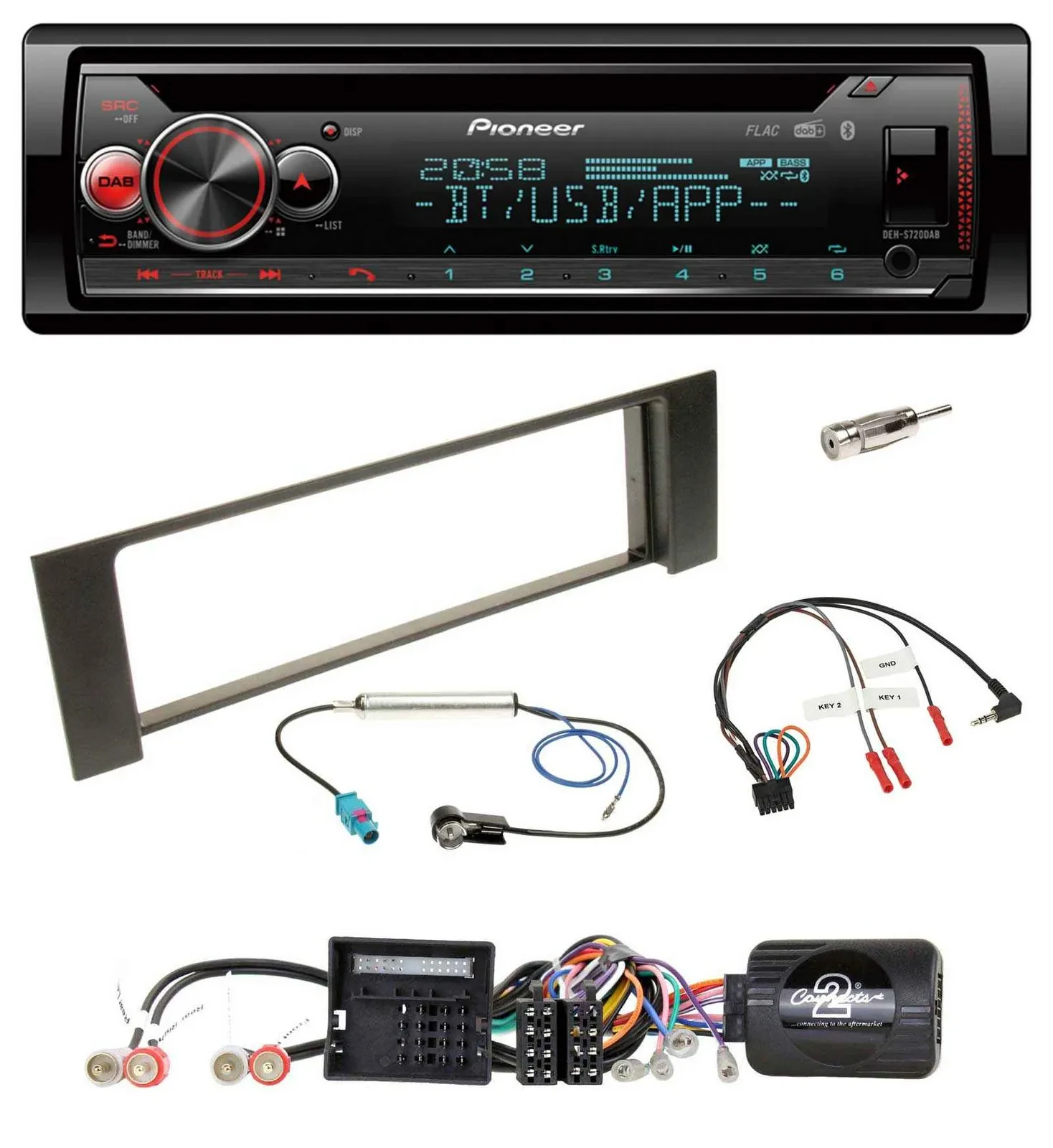 Автомагнитола Pioneer DAB, CD, Bluetooth, USB для Audi A4 (B6) 2000–2004, Quadlock