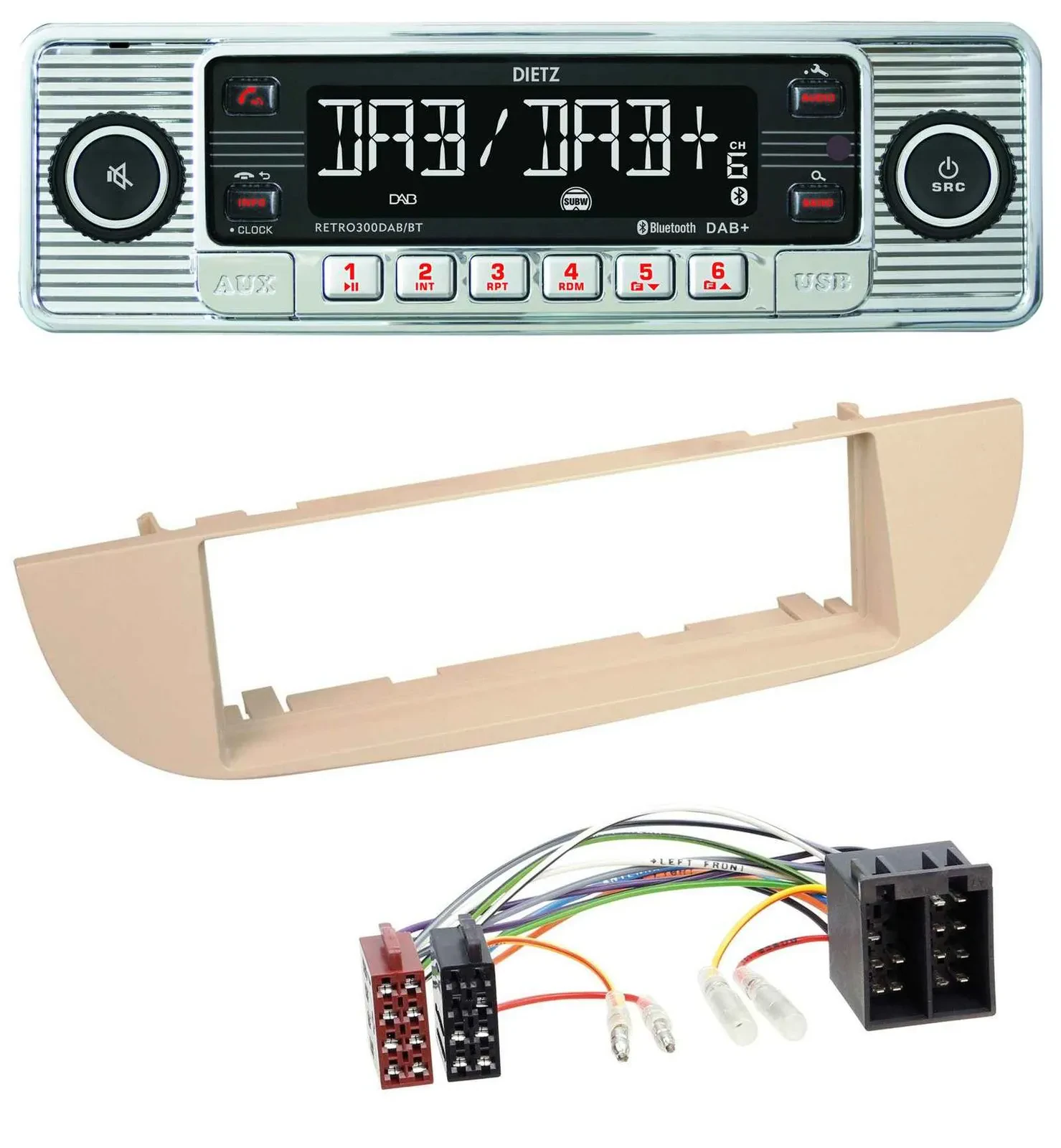 Dietz Bluetooth MP3 DAB USB Autoradio für Fiat 500 ab 2007 perlgrau beige