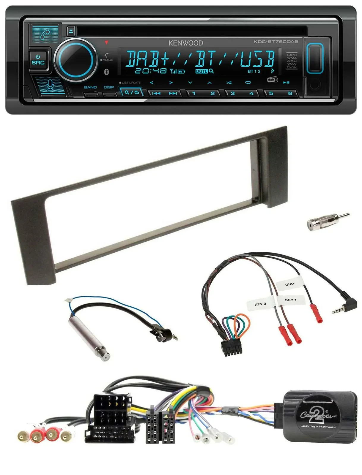 Автомагнитола для Audi A4 (2000–2009) Kenwood Bluetooth DAB USB CD ISO Fakra