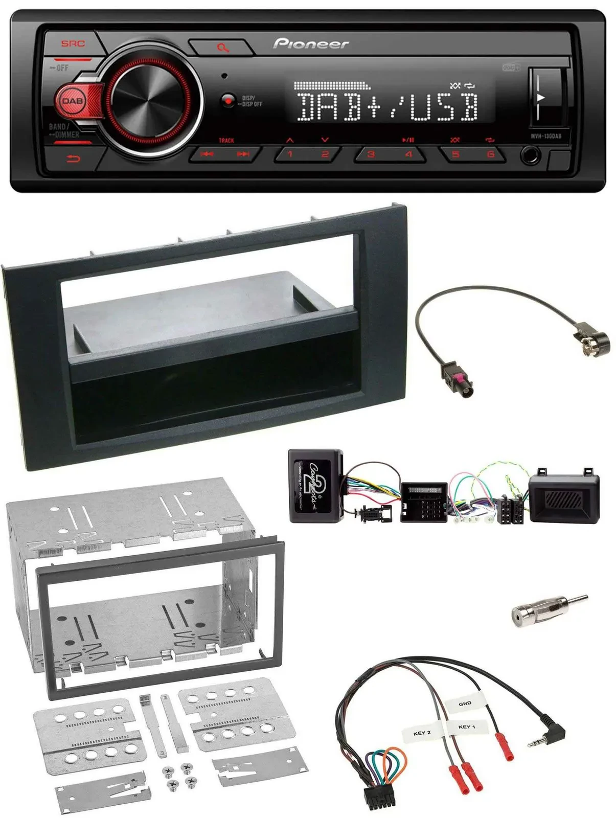 Автомагнитола Pioneer 1DIN, DAB, USB, поддержка управления с руля, для Ford Kuga (2008–2012), черная
