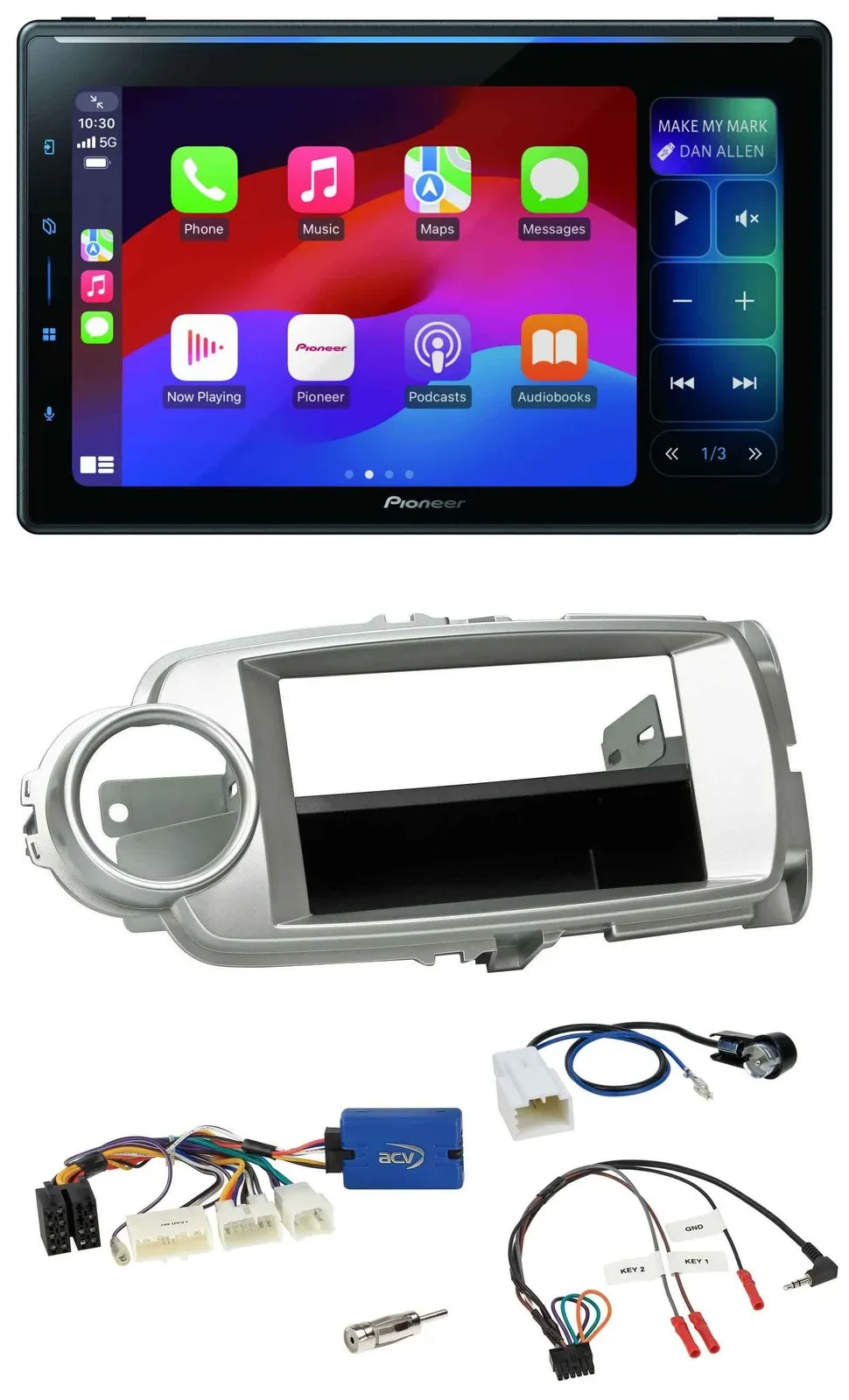 Pioneer Bluetooth DAB Lenkrad USB Autoradio für Toyota Yaris 2011-2014 silber 28