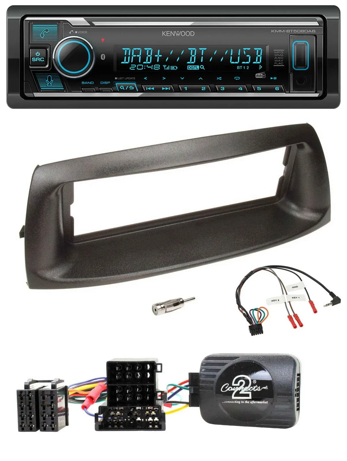 Автомагнитола Kenwood Bluetooth, DAB, USB для Fiat Punto 1999–2005