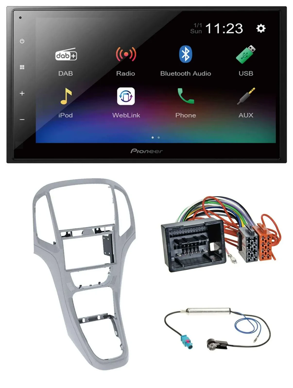 Автомагнитола Pioneer 2-DIN USB Bluetooth DAB MP3 для Opel Astra J (с 2009), платиново-серебристый
