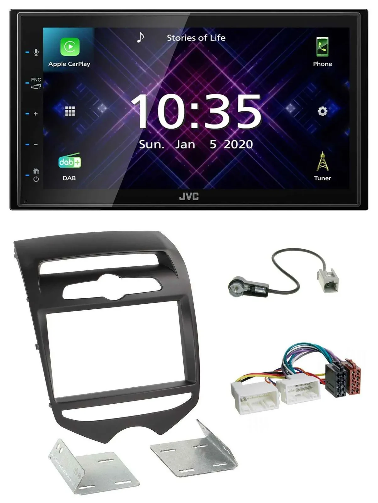 Автомагнитола JVC 2-DIN DAB, MP3, Bluetooth, USB для Hyundai ix20 (с 2010), ручной климат-контроль