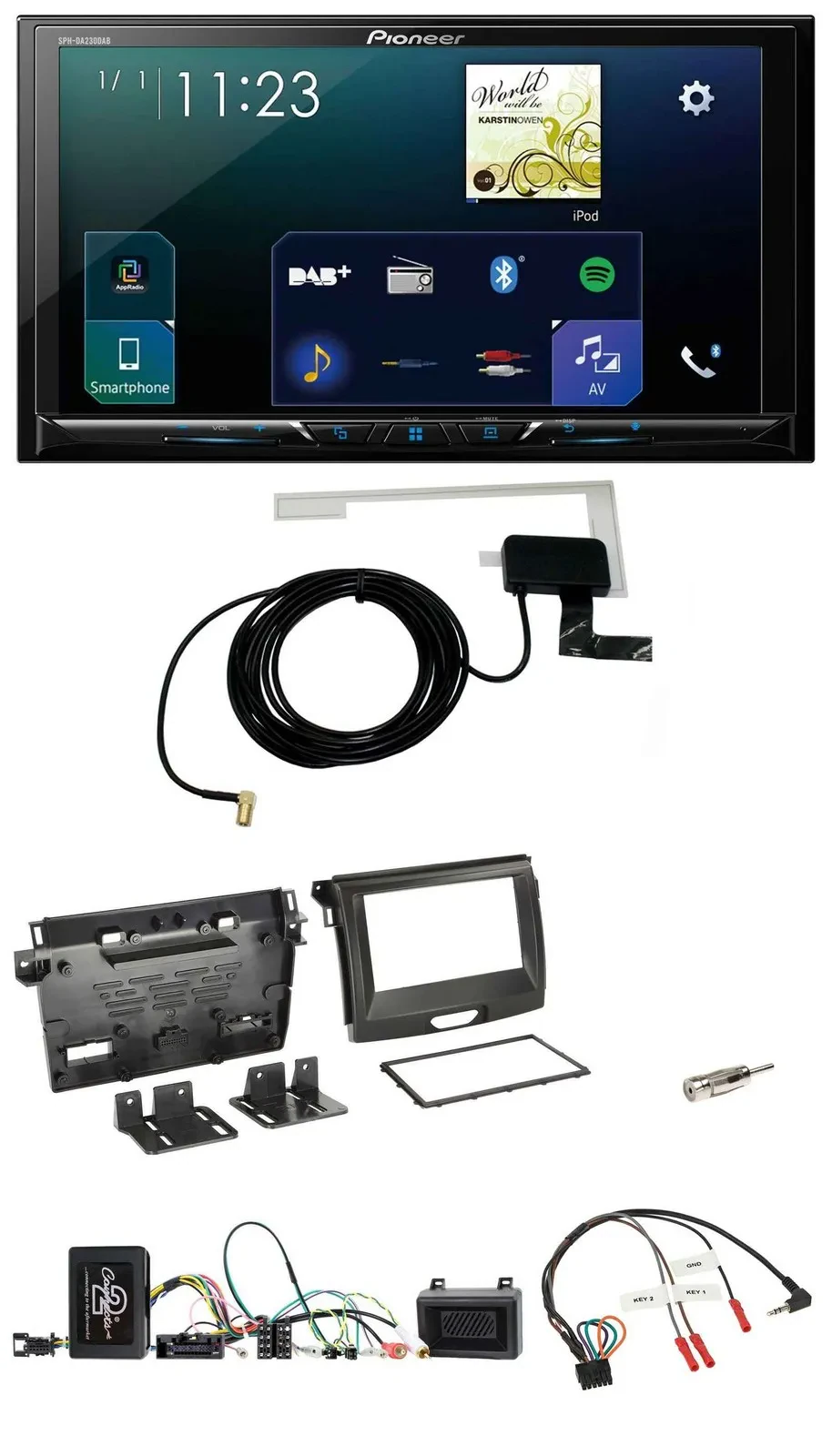 Автомагнитола Pioneer 2-DIN DAB, USB, Bluetooth, совместимая с кнопками на руле, для Ford Ranger (2AB, с 04/2015)