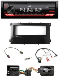 Автомагнитола JVC Bluetooth, USB, DAB, с поддержкой кнопок на руле, для Ford Mondeo 2007–2014 и S-Max, черный глянец