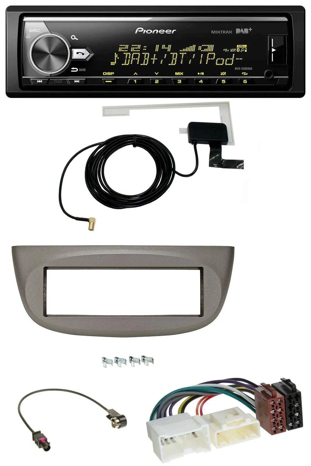 Pioneer Bluetooth DAB USB MP3 Autoradio für Renault Twingo ab 2012 beige-grau