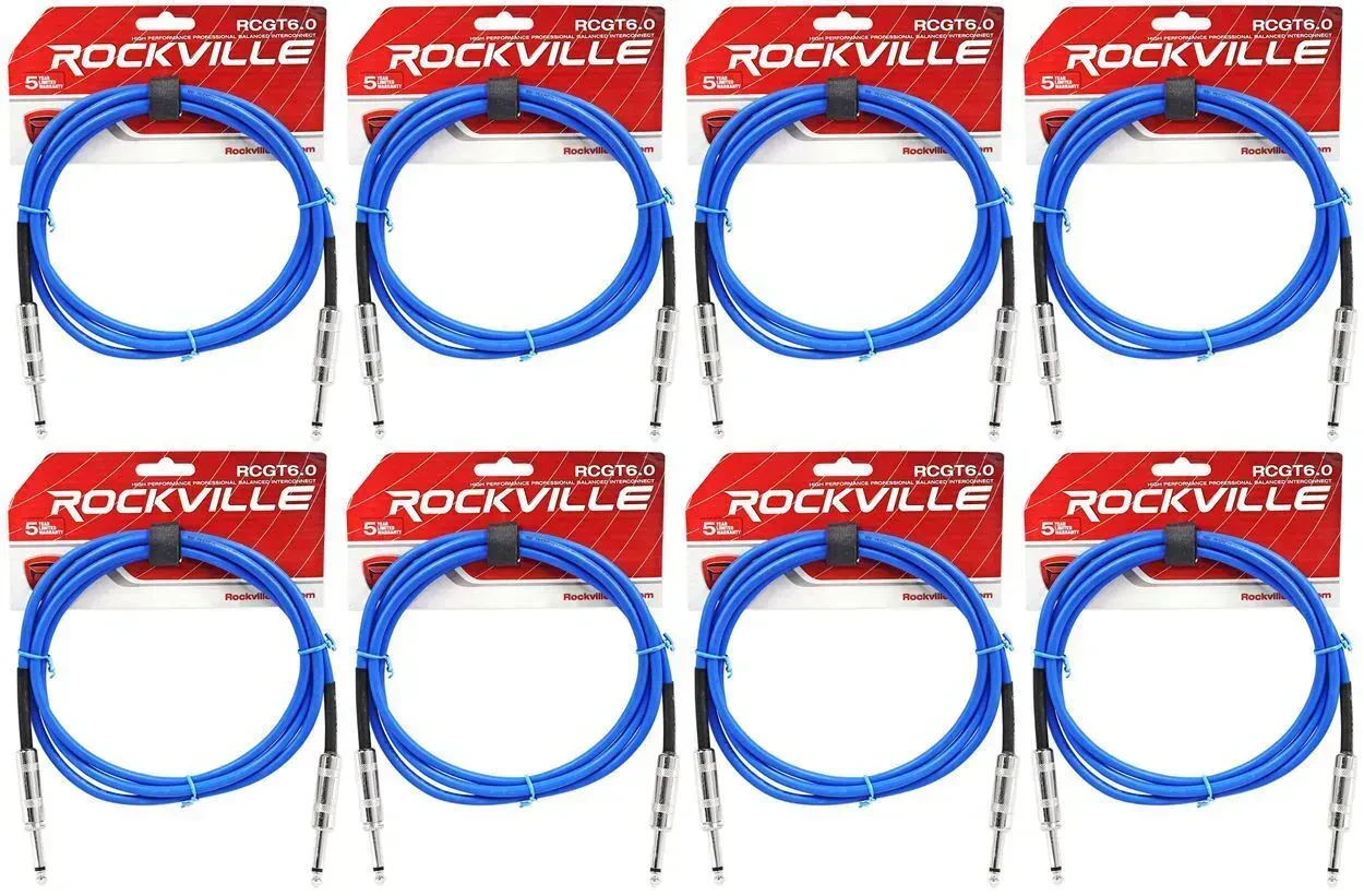 Инструментальный кабель Rockville RCGT6.0BL Blue 1.8 м (8 штук)