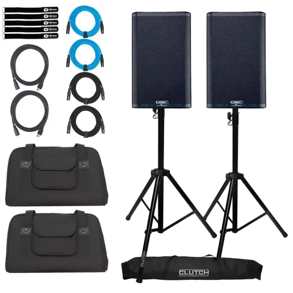 QSC K8.2 K2 Series 8" 2-Way Active Powered DJ PA Loud Speakers w Stands & Cases