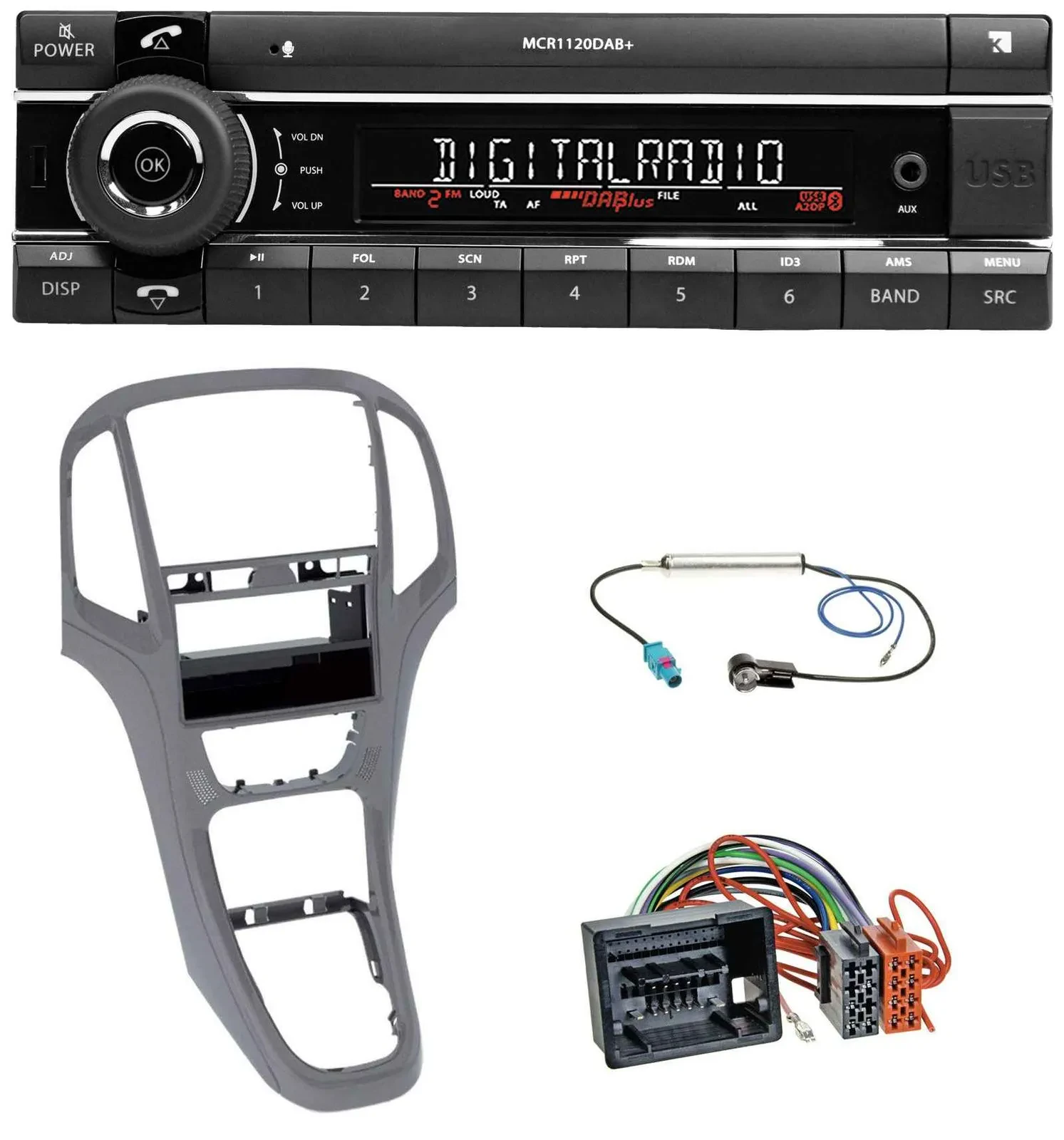 Kienzle Bluetooth MP3 USB DAB Autoradio für Opel Astra J ab 2009 Titan grau