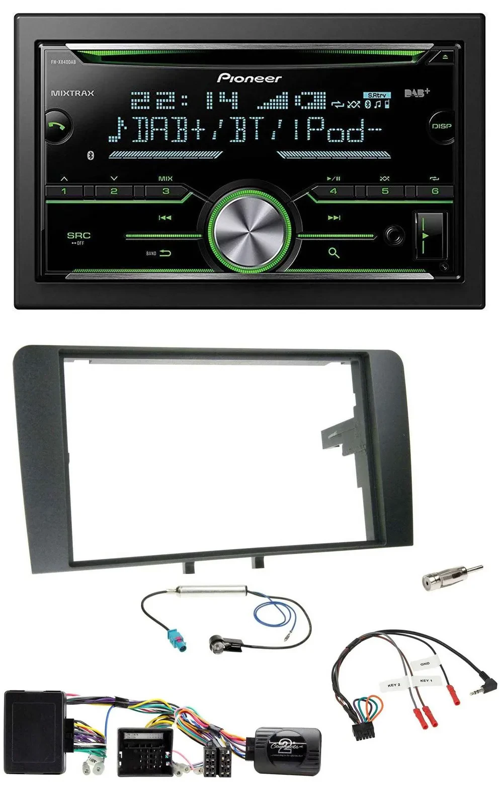 Автомагнитола Pioneer 2-DIN, CD/USB, Bluetooth, DAB, для Audi A3 8P (2003–2012), совместим с Bose, управление с руля