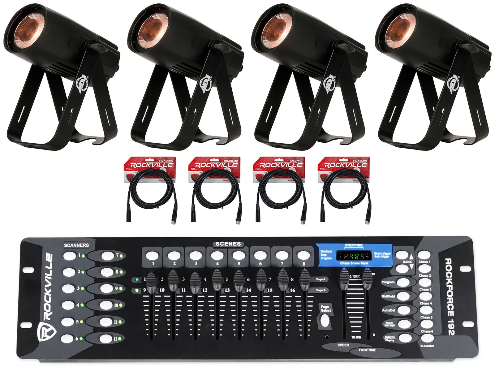 Светодиодный прибор American DJ Saber Spot DTW c DMX-пультом и кабелями (4 штуки)