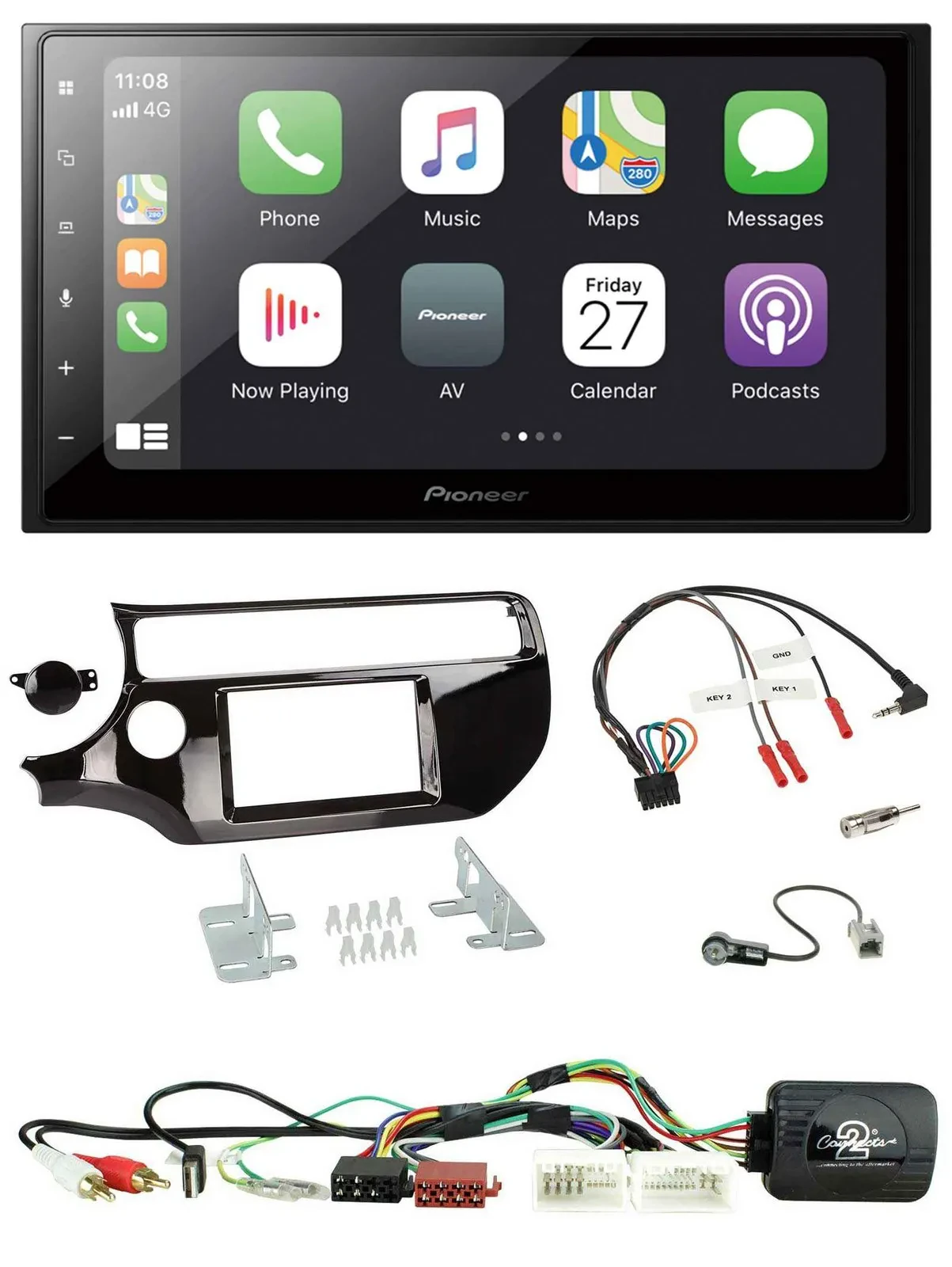 Автомагнитола Pioneer 2DIN, Bluetooth, DAB, USB, для Kia Rio UB с 2015, черный (piano black)