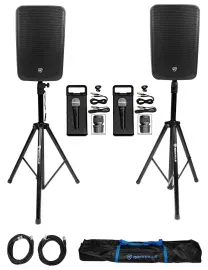 (2) Rockville TITAN 15 15" 2000w Active DJ PA Speakers/Bluetooth+(2) Mics+Stands