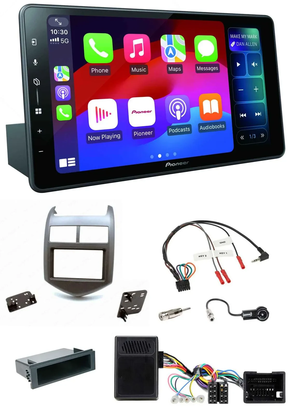 Автомагнитола для Chevrolet Aveo Pioneer Bluetooth, DAB, USB, темно-серый