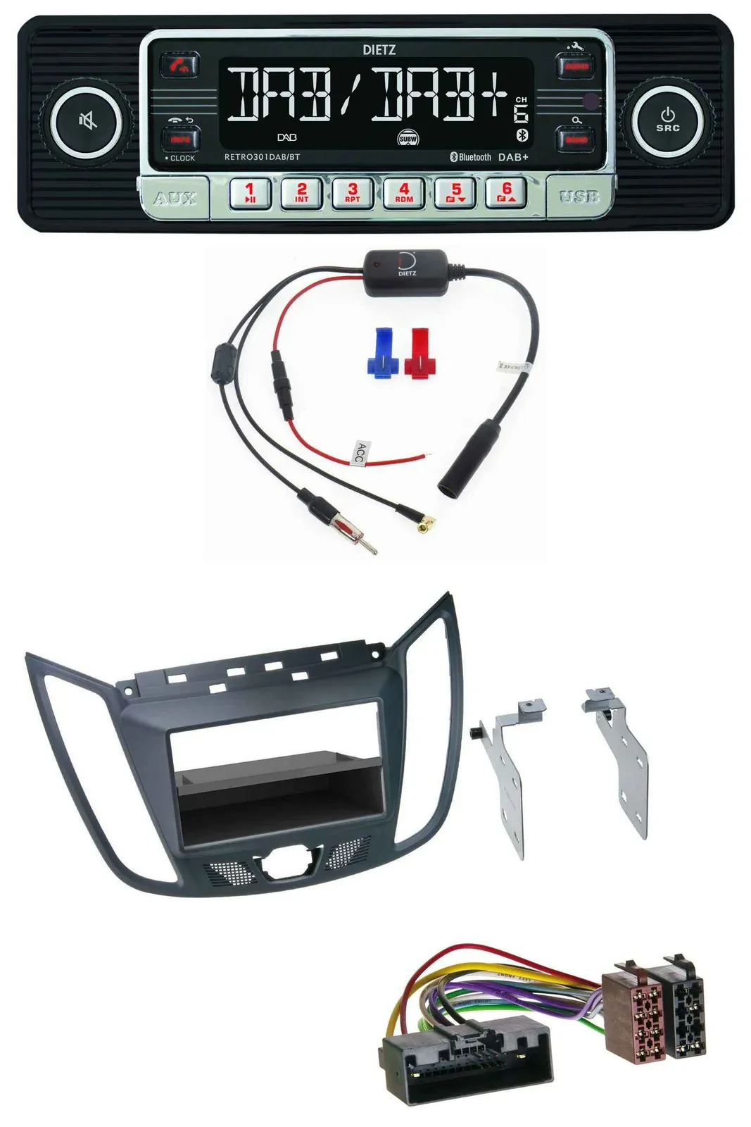 Dietz MP3 DAB Bluetooth USB Autoradio für Ford C-Max / Kuga - dunkelgrau