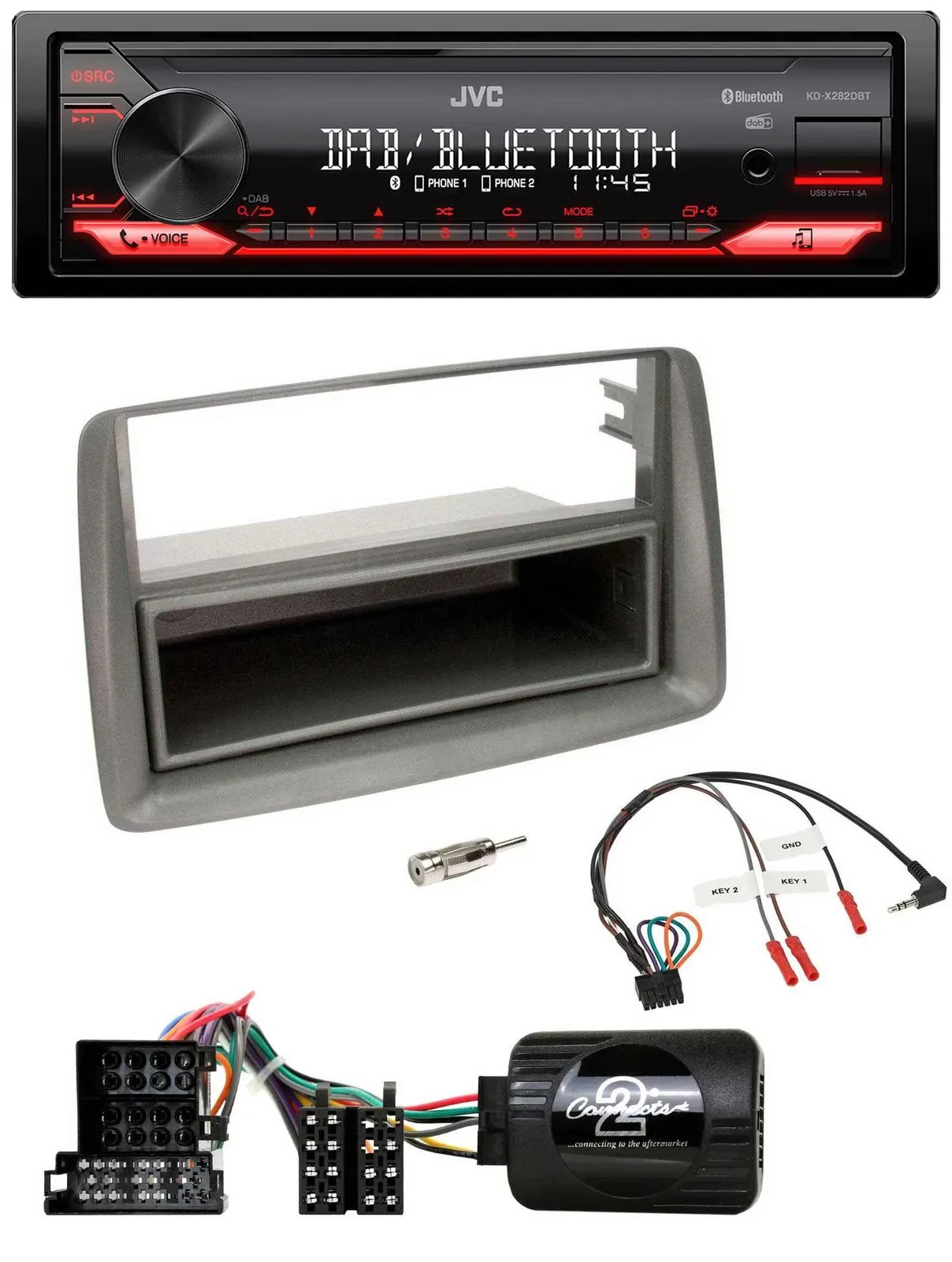 JVC Bluetooth USB DAB Lenkrad Autoradio für Fiat Panda 04-10 169 grau
