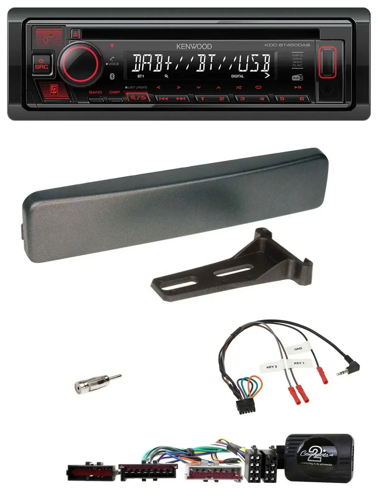 Автомагнитола Kenwood CD USB Bluetooth DAB для Ford Mondeo/Focus, антрацит