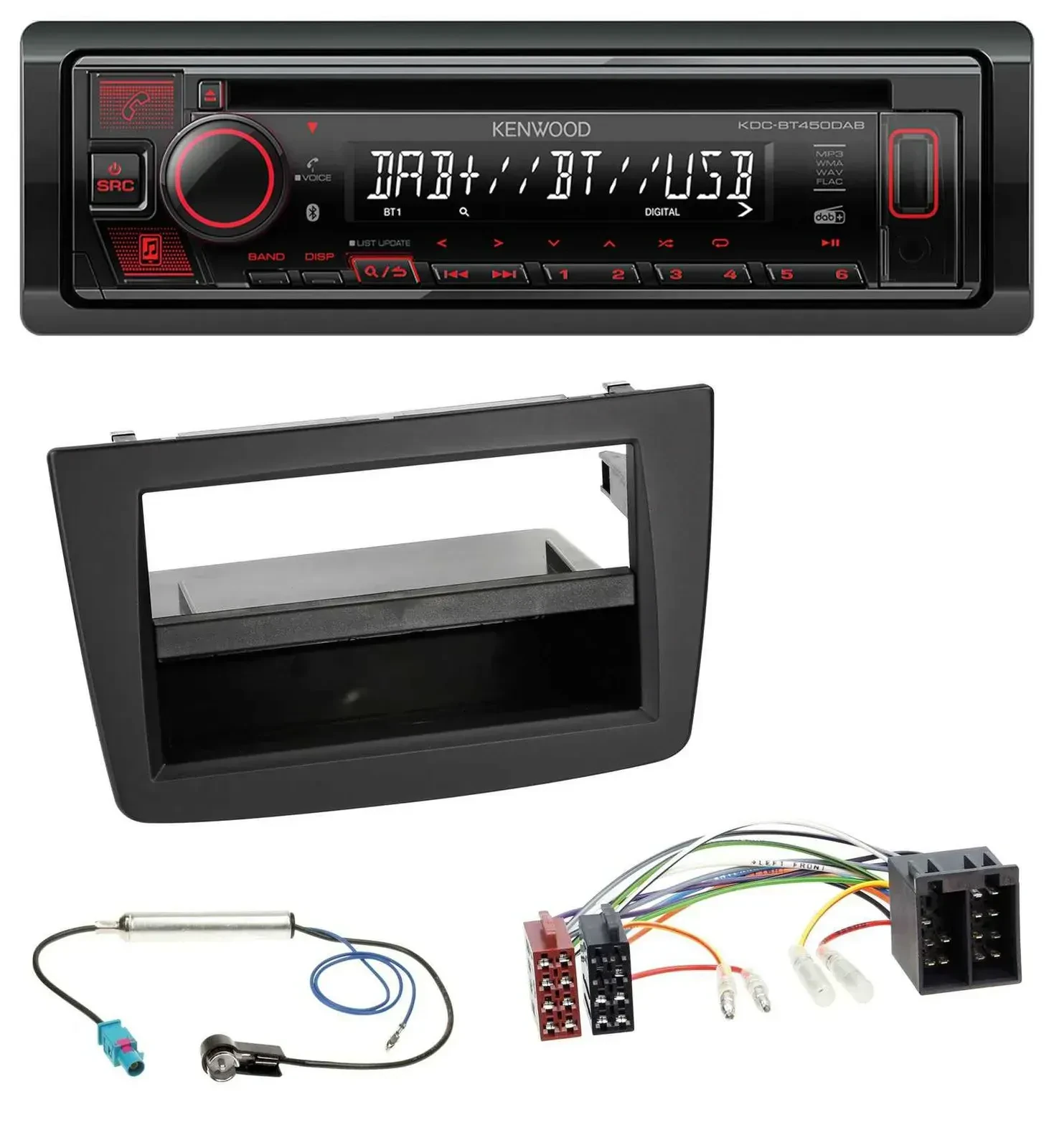 Автомагнитола для Alfa Romeo Mito (2008–2014) Kenwood MP3, CD, USB, Bluetooth, DAB, ISO