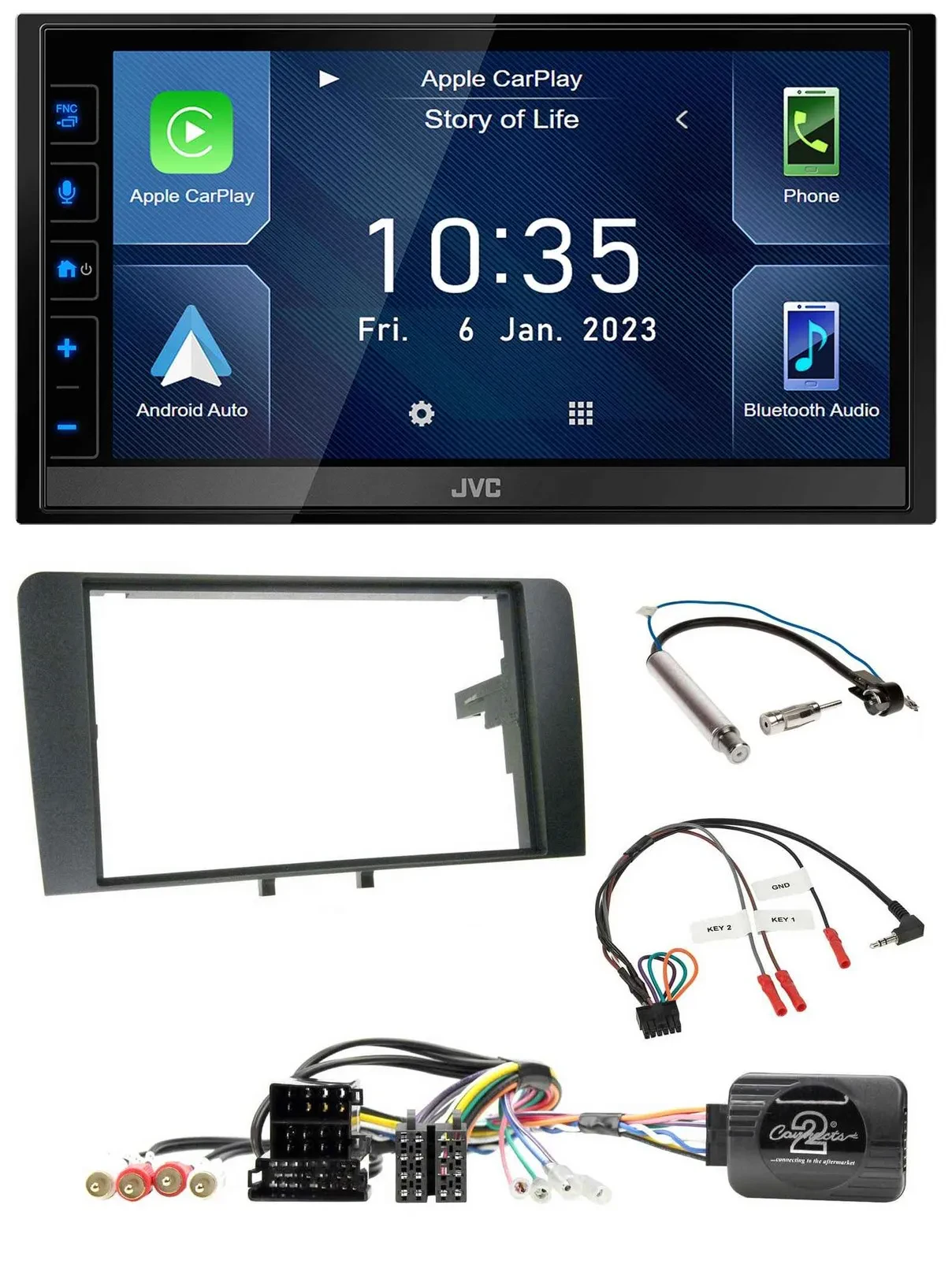 JVC DAB Bluetooth Lenkrad USB 2DIN Autoradio für Audi A3 Symphony ISO 8P 2003-20