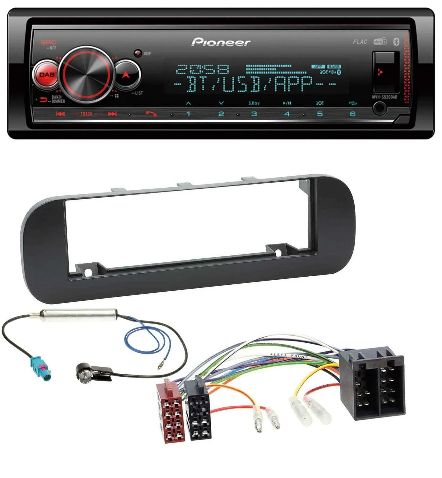 Автомагнитола для Fiat Panda (с 2012) Pioneer Bluetooth, USB, MP3, DAB, черный