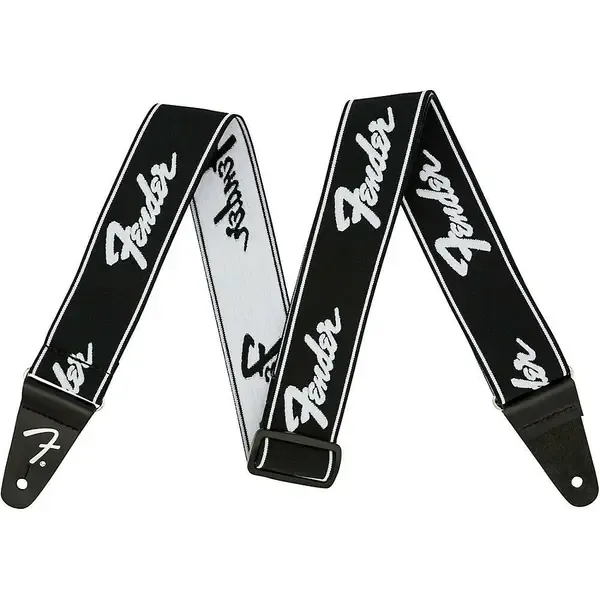 Гитарный ремень Fender WeighLess 2" Running Logo Strap Black and White 2 in.