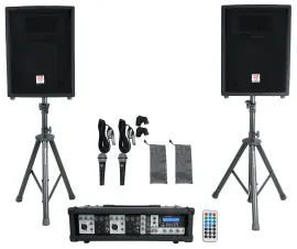 Rockville RPG2X10 Package PA System Mixer/Amp+10" Speakers+Stands+Mics+Bluetooth