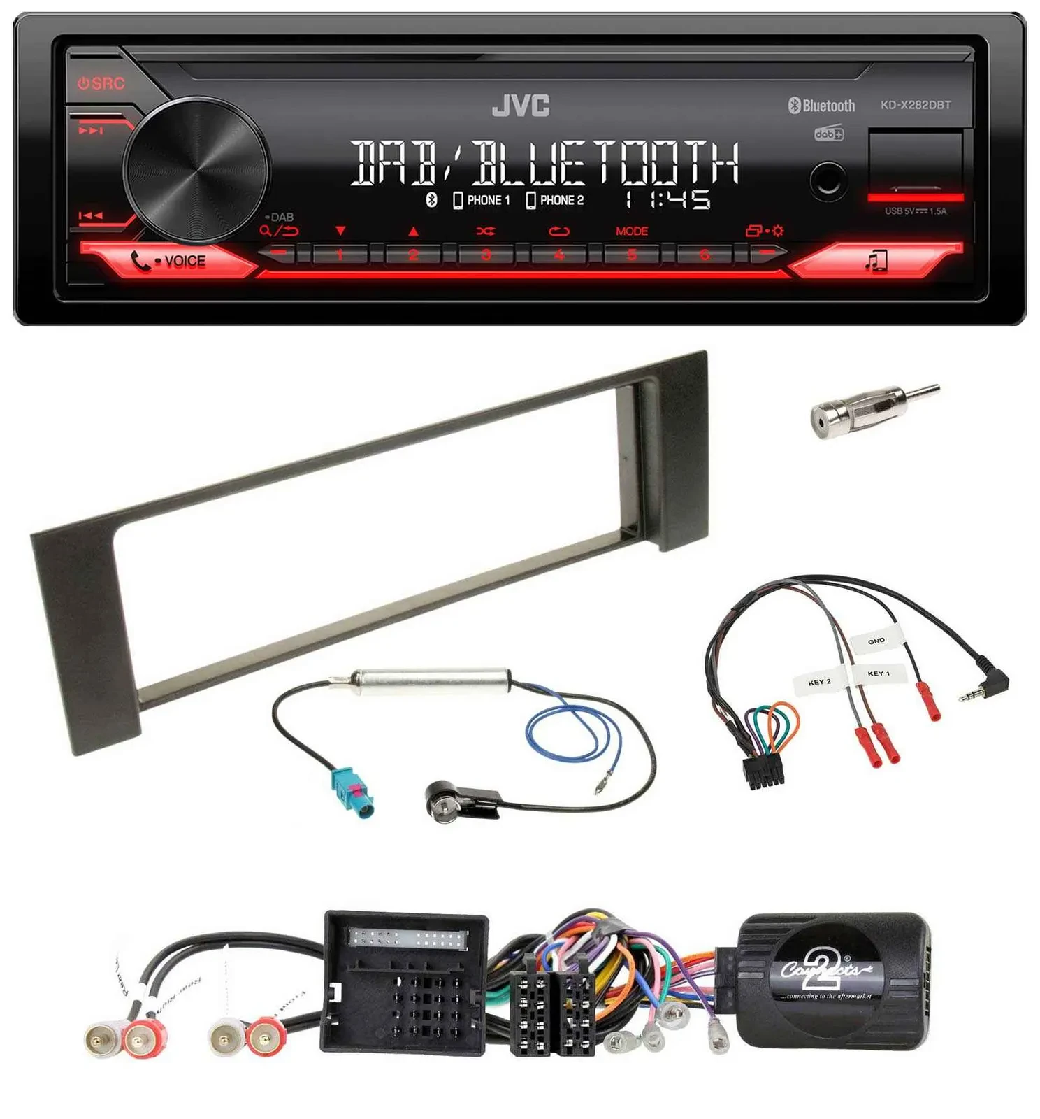 JVC Bluetooth USB DAB Lenkrad Autoradio für Audi A4 00-04 B6 Quadlock Fakra