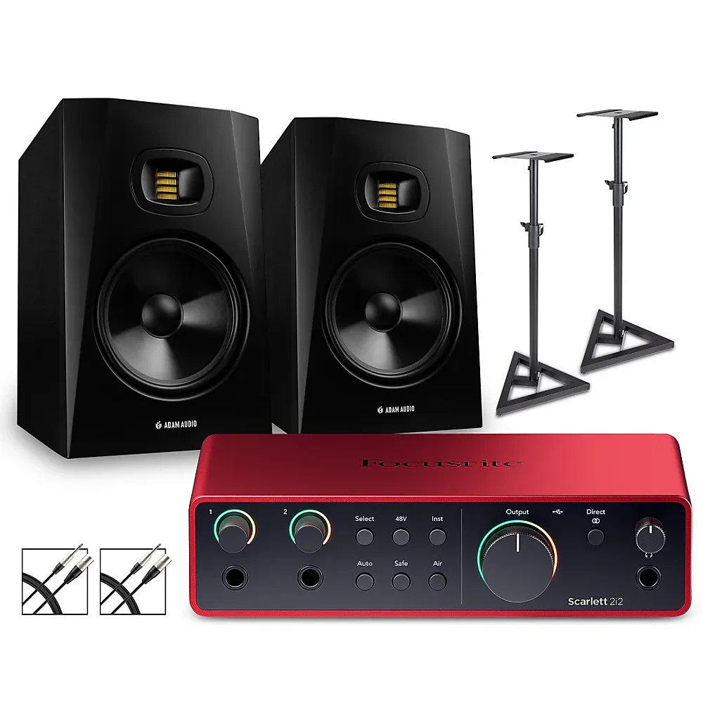 Focusrite Scarlett 2i2 Gen 4 Adam Audio Monitors (Stands & Cables Included) T8V