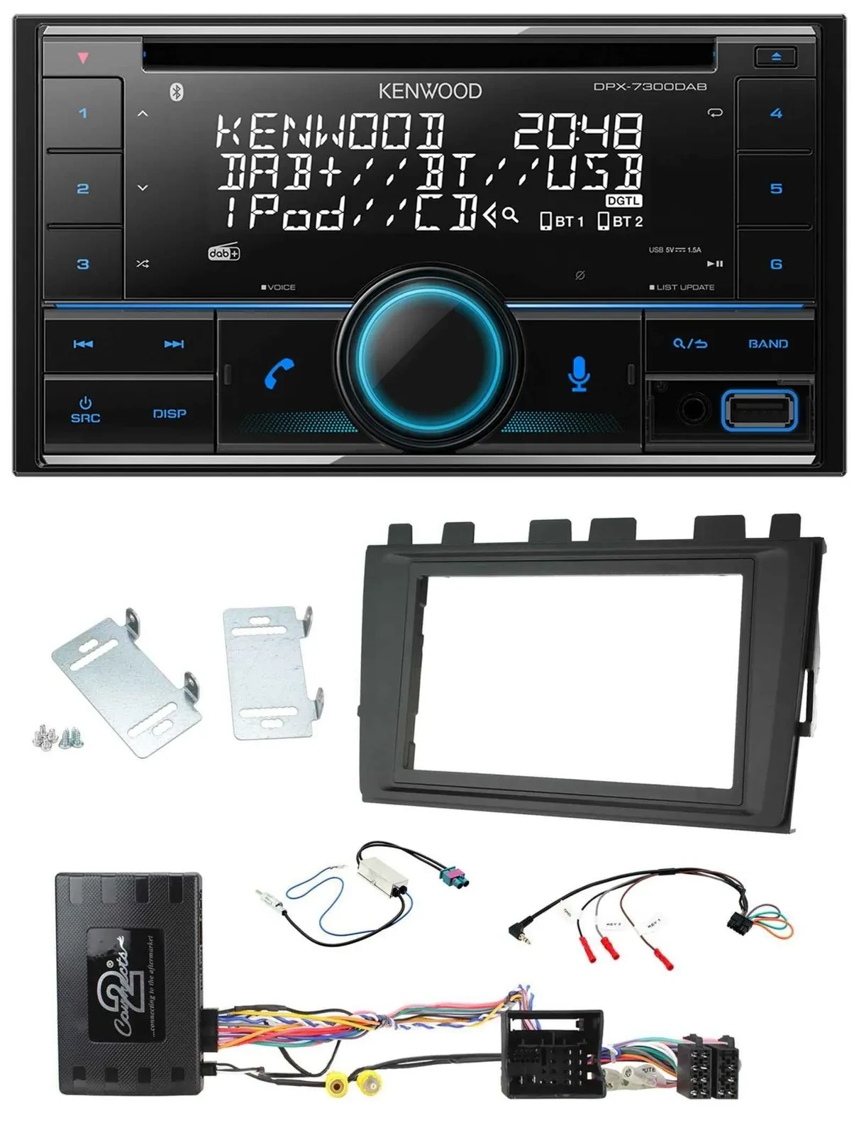 Автомагнитола Kenwood 2 DIN CD DAB USB Bluetooth для VW Polo (с 2018), MIB II с поддержкой кнопок на руле