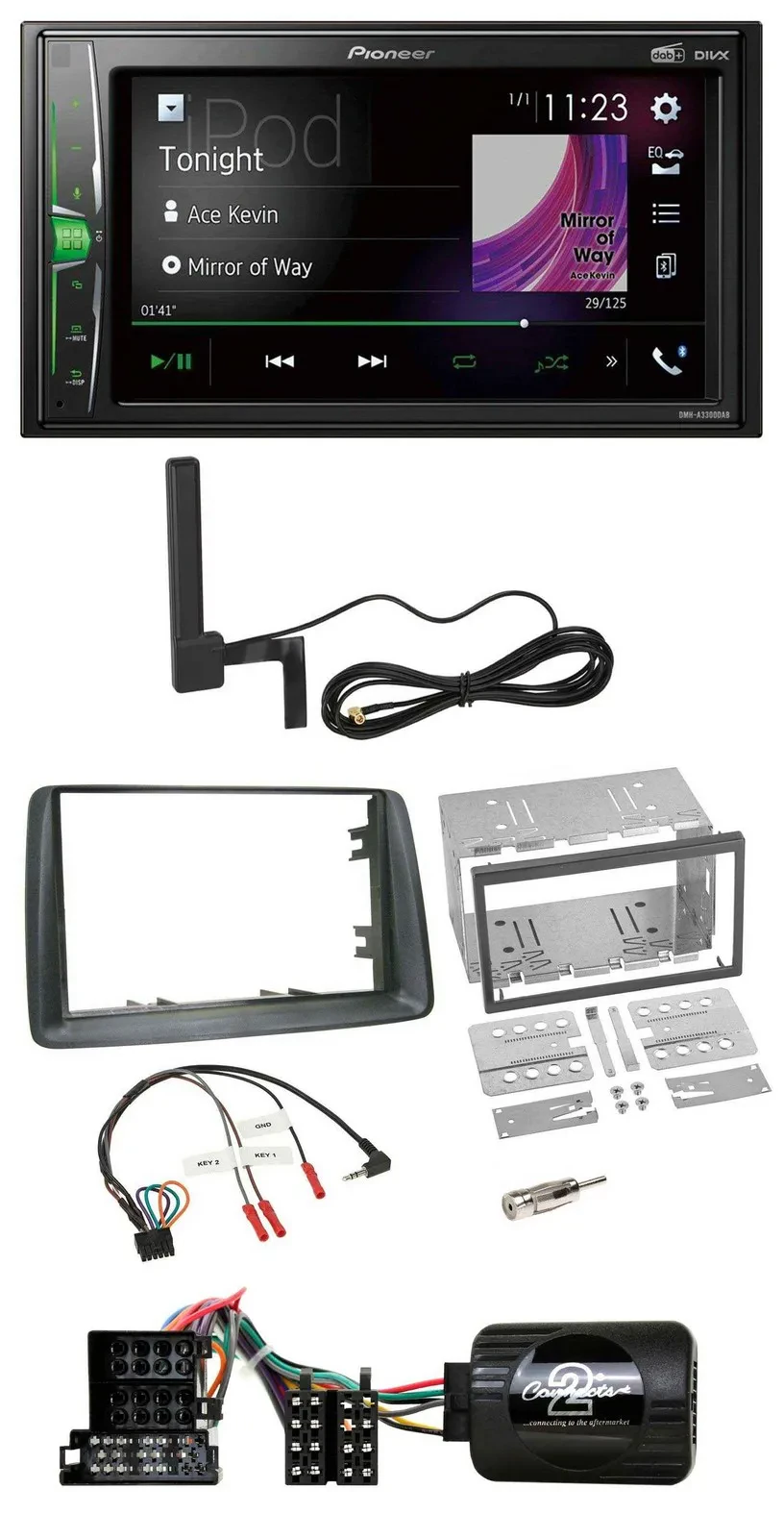Автомагнитола Pioneer 2-DIN DAB Bluetooth MP3 для Fiat Panda 2004–2007 серый