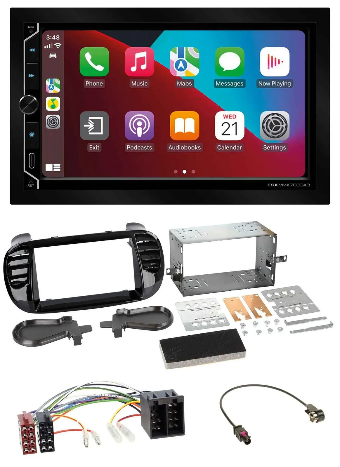 ESX 2DIN DAB USB MP3 Bluetooth Autoradio für Fiat 500 ab 12 ISO schwarz