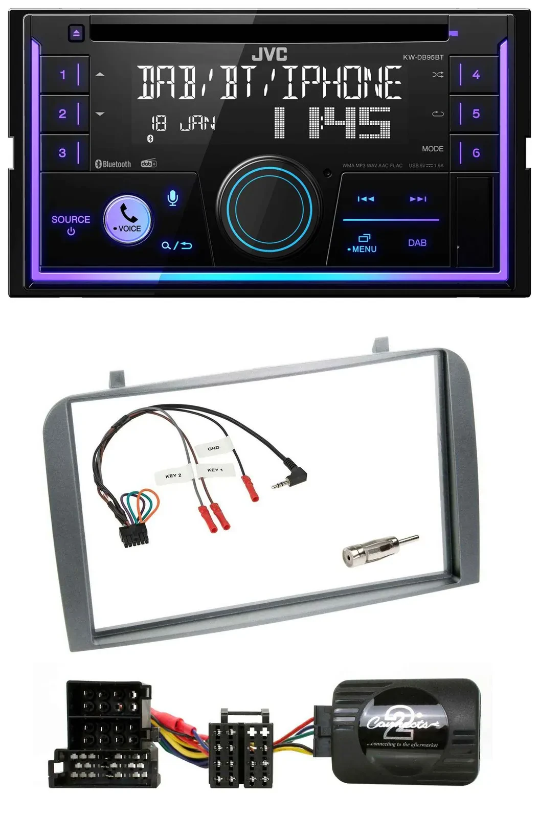 JVC Lenkrad USB 2DIN DAB Bluetooth CD Autoradio für Alfa Romeo GT 147 2000-2008