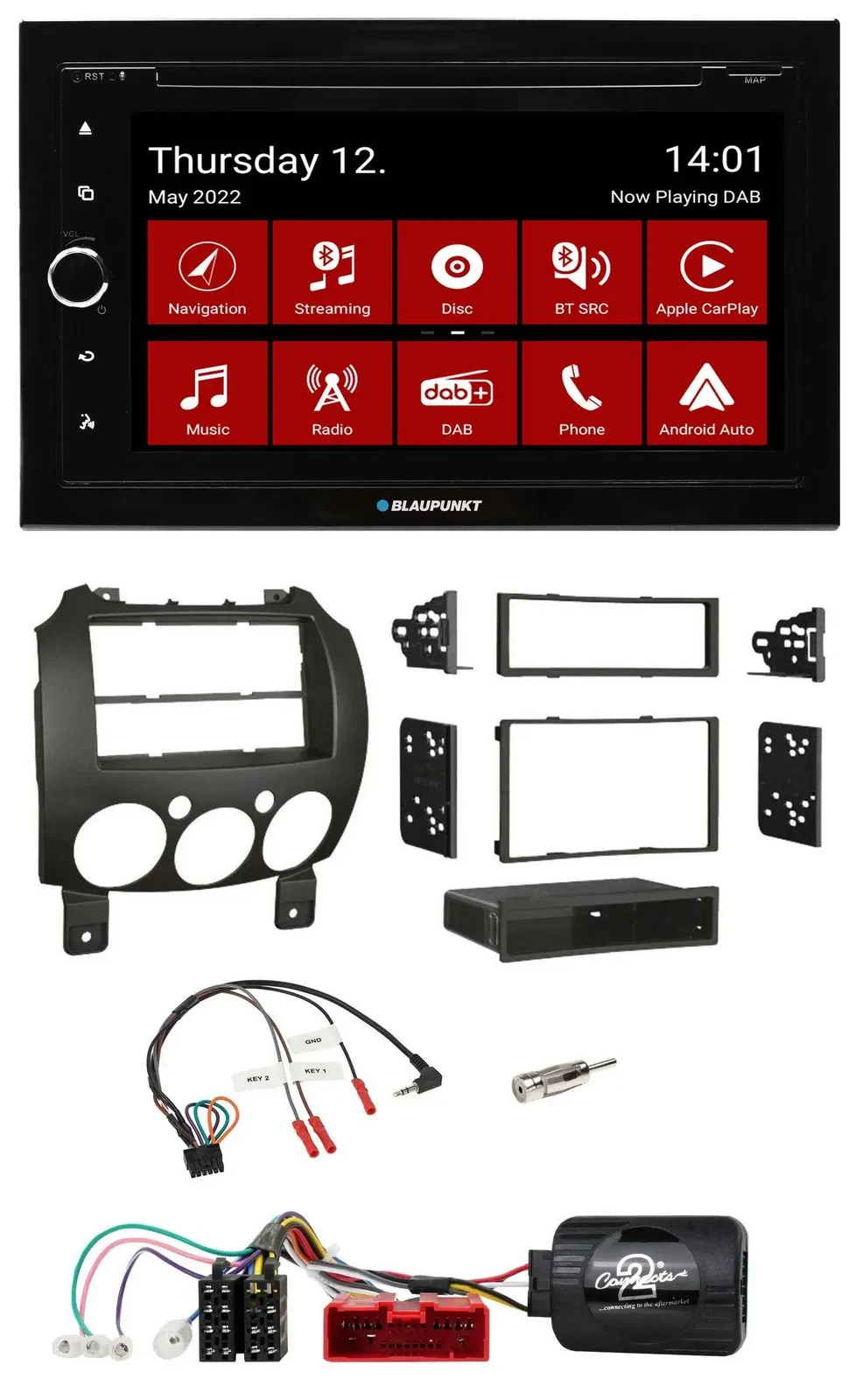 Blaupunkt Lenkrad DVD Bluetooth DAB 2DIN USB Autoradio für Mazda 2 2007-2014