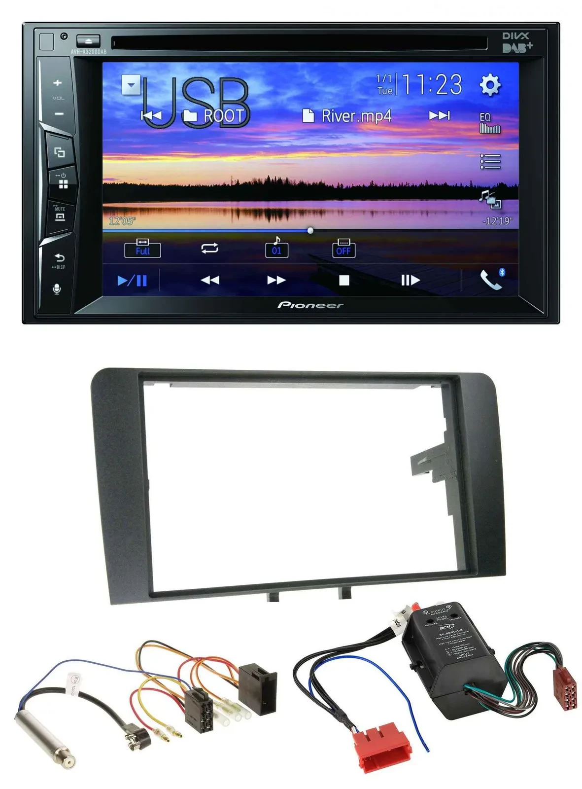 Автомагнитола для Audi A3 (2003–2006, 8P) Pioneer 2DIN, Bluetooth, USB, DVD, DAB, MP3, совместима с активной системой Bose