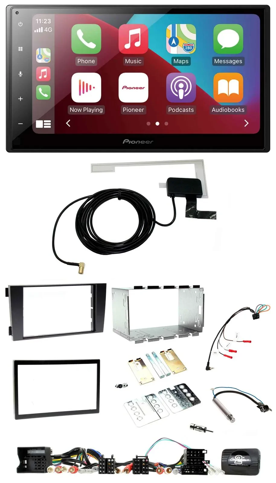 Автомагнитола для Audi A6 C5 2001–2004 Pioneer 2DIN, USB, Bluetooth, DAB, поддержка кнопок на руле