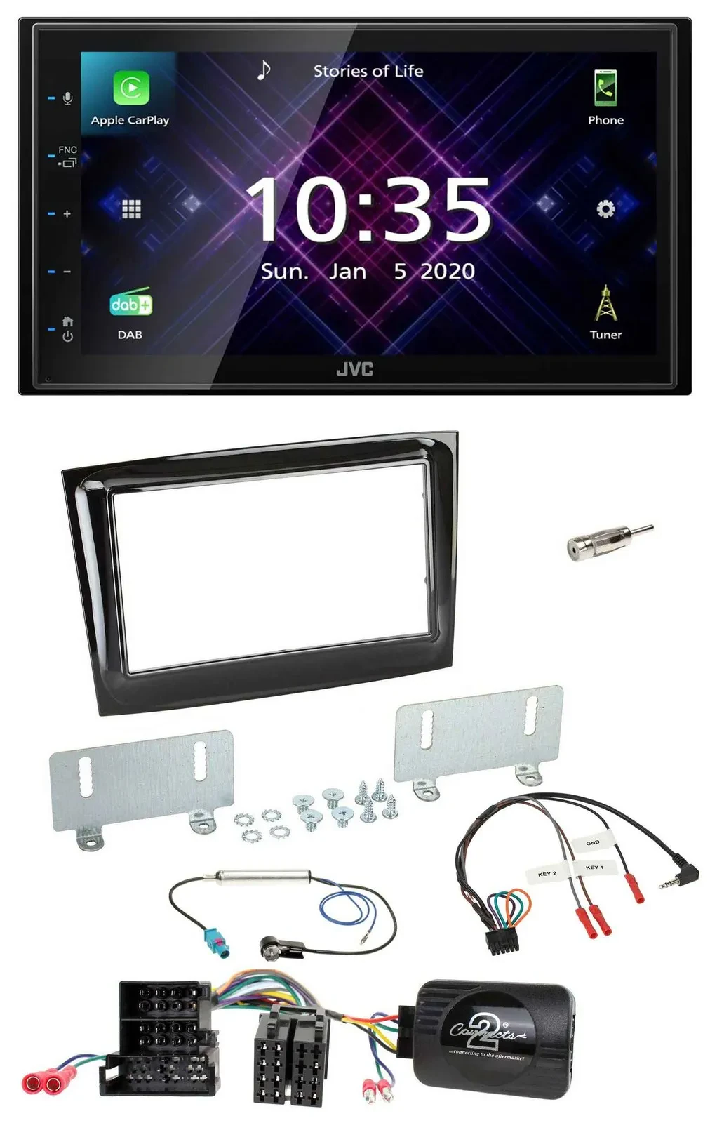 JVC DAB 2DIN Lenkrad Bluetooth USB Autoradio für Fiat Doblo ab 15 Mini-ISO piano