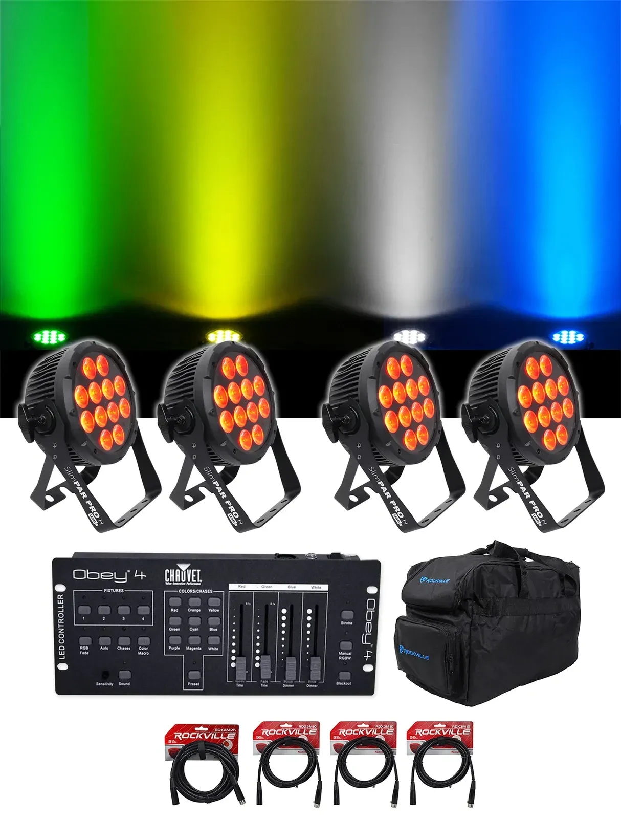 Светодиодный прибор Chauvet DJ SlimPar Pro H USB D-Fi RGBAW с DMX-пультом и аксессуарами (4 штуки)