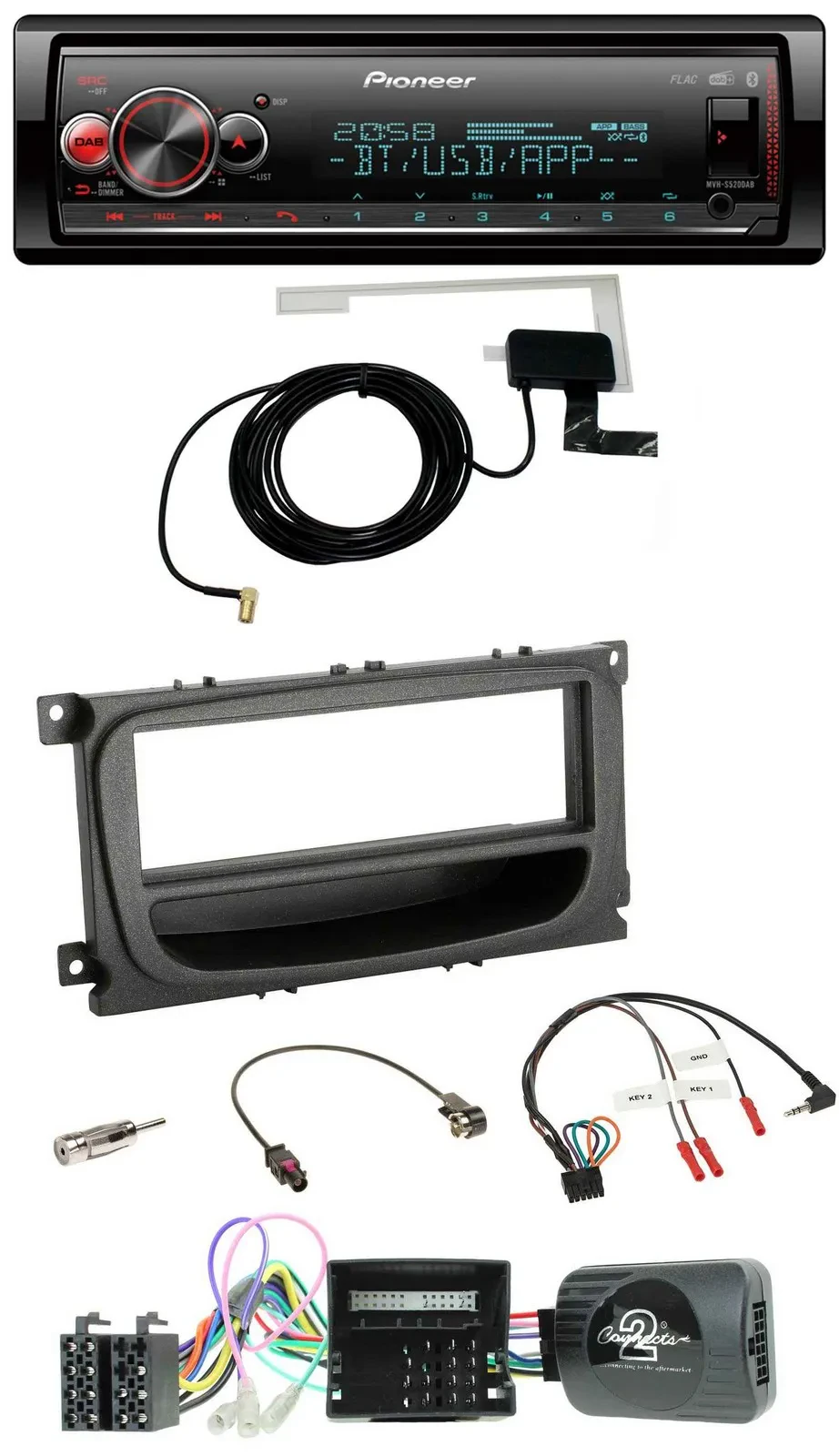 Автомагнитола Pioneer Bluetooth, DAB, USB для Ford Mondeo/S-Max (2007–2014), чёрный