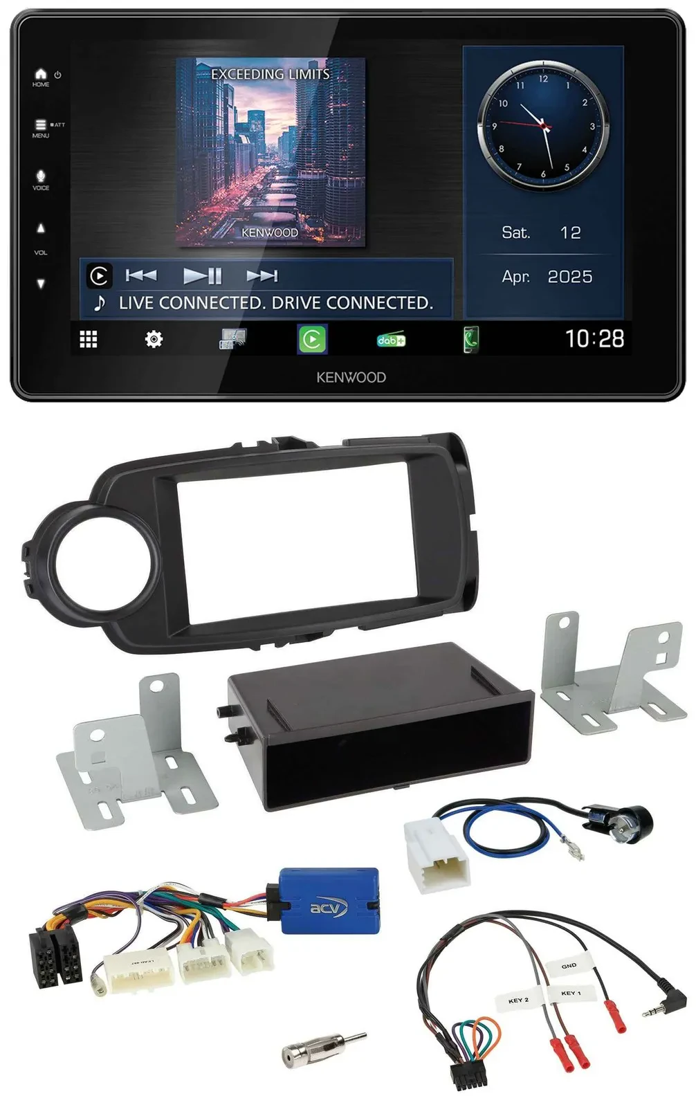 Автомагнитола Kenwood Bluetooth, USB, DAB, черная, для Toyota Yaris (с 2014), поддержка кнопок на руле
