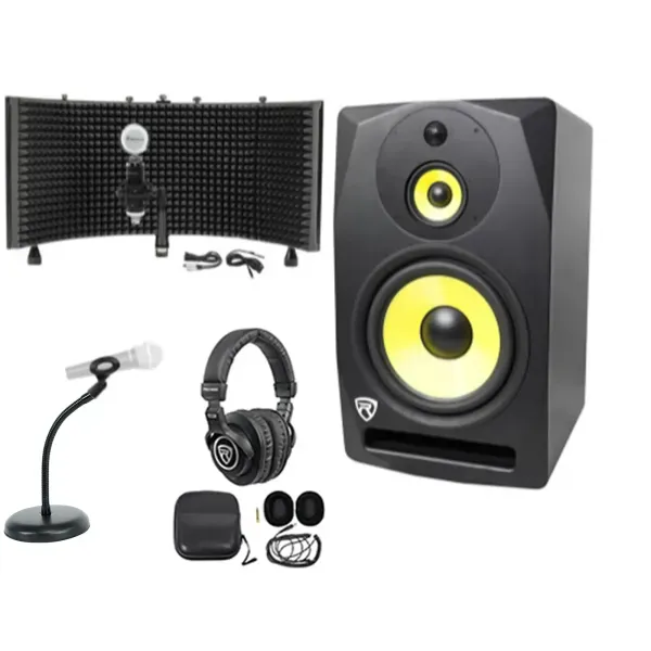 Rockville DPM10B 10" 400 Watt Active Studio Monitor+Headphones+Mic+Shield+Stand