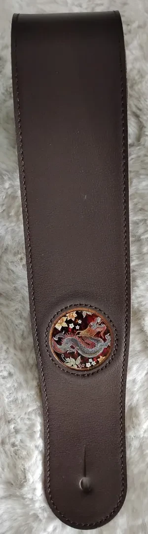 Ремень для гитары Thalia SDLCD-HK кожа, тёмный шоколад, инкрустация Hawaiian Koa Lucky Dragon