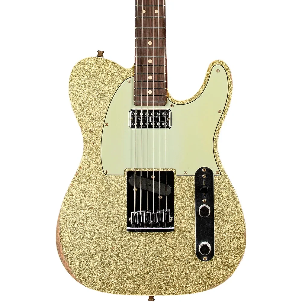 Fender CS Dual Stack HS Telecaster Relic Guitar Gold Sparkle Top WNatural Body