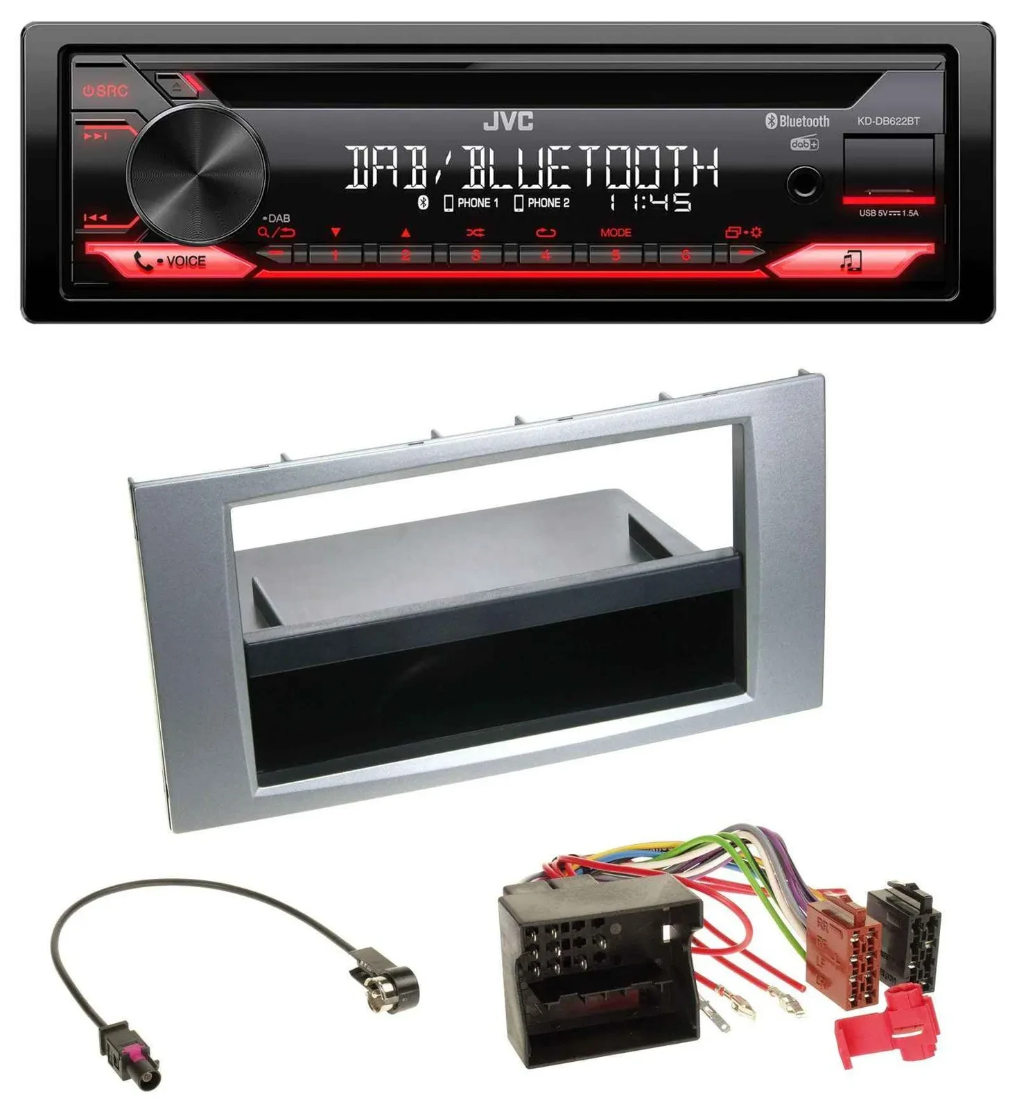 Автомагнитола JVC CD, DAB, USB, Bluetooth, MP3 для Ford Galaxy/Focus/C-Max/S-Max (2003–2007)