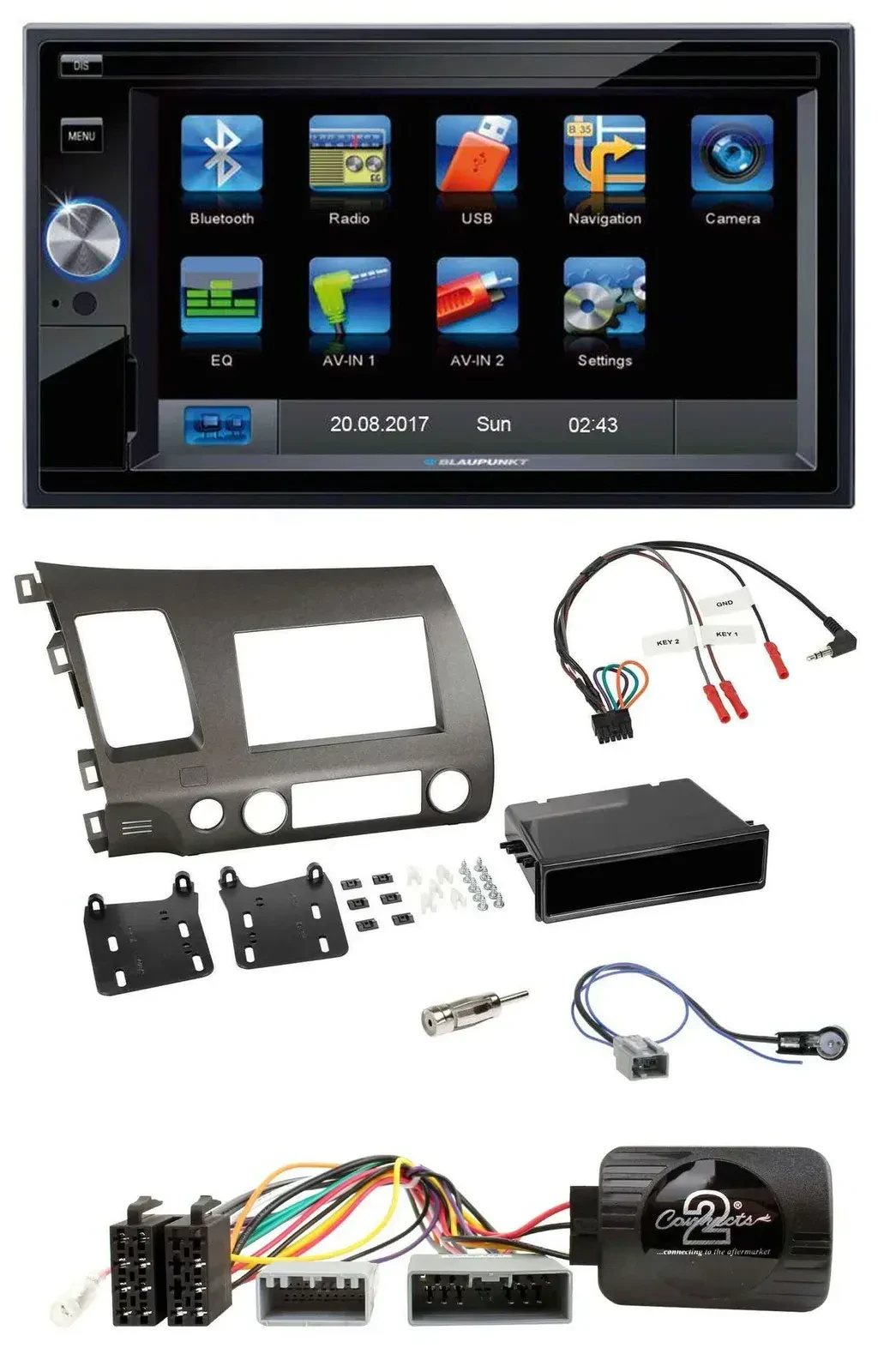 Blaupunkt SD USB TMC Bluetooth 2DIN Lenkrad Navigation für Honda Civic 06-10 Hyb