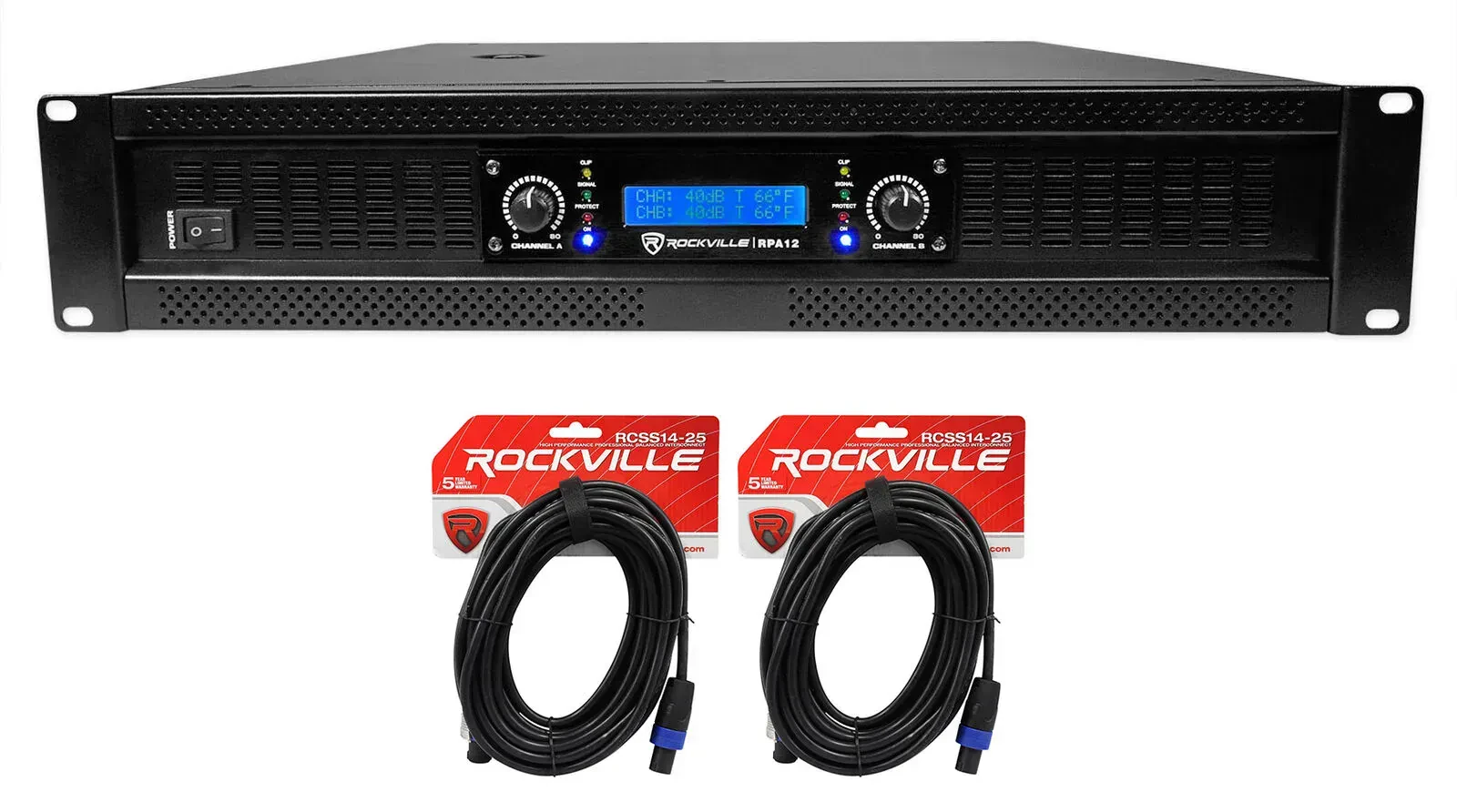 Усилитель мощности Rockville RPA12 Black 5000W с аксессуарами